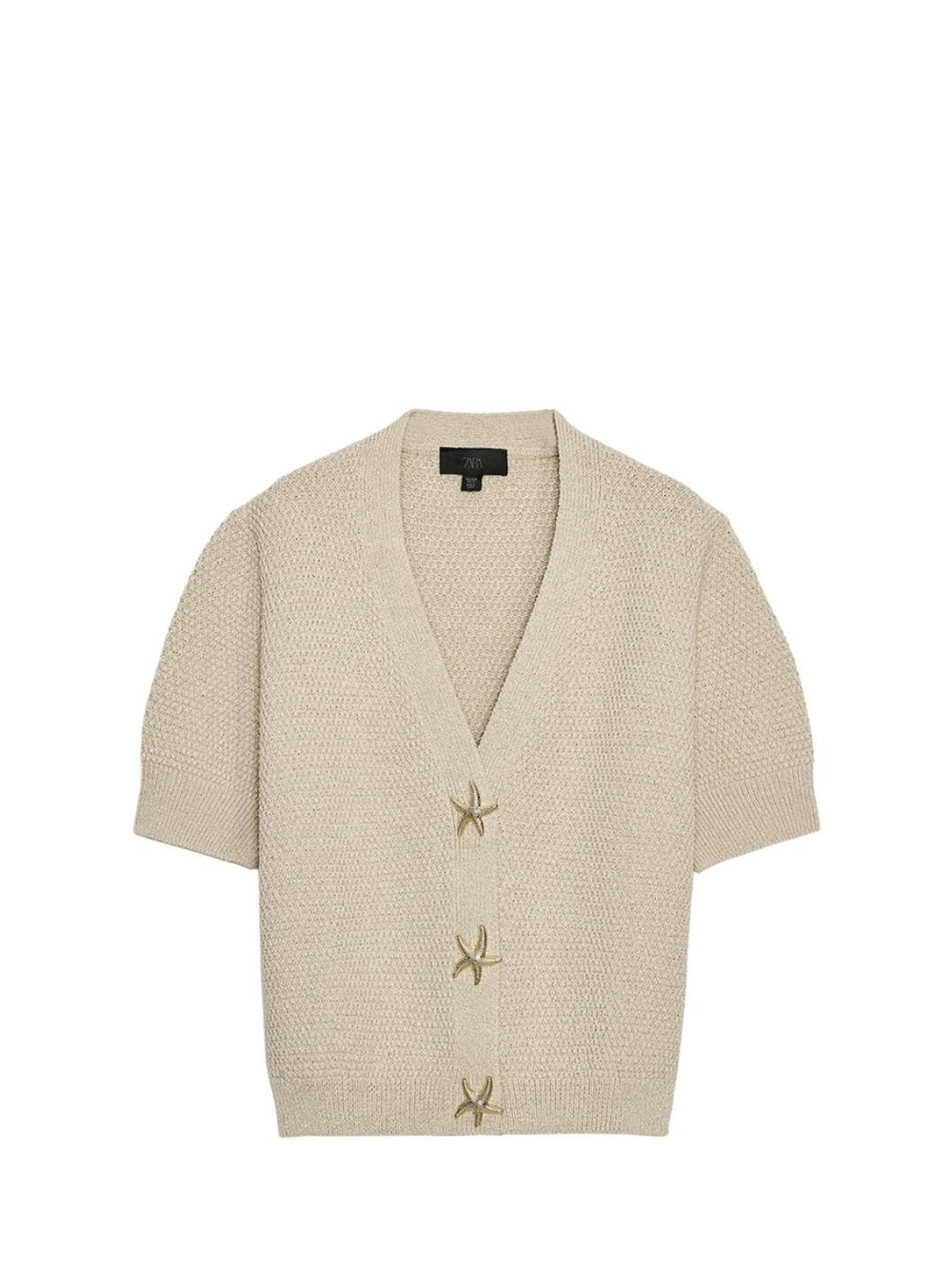 Star Buttoned Neutral Text Cardigan